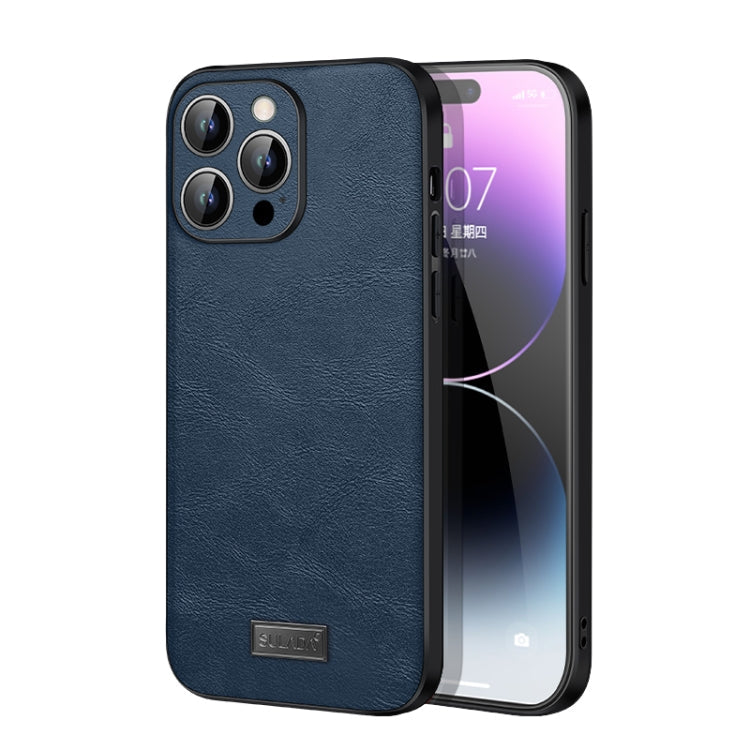 SULADA Shockproof TPU + Handmade Leather Phone Case for iPhone 14 Pro (Blue)