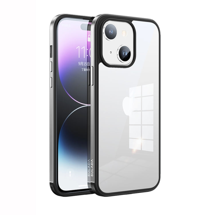 SULADA Metal Frame + Nano Glass + TPU Phone Case for iPhone 14 (Silver)