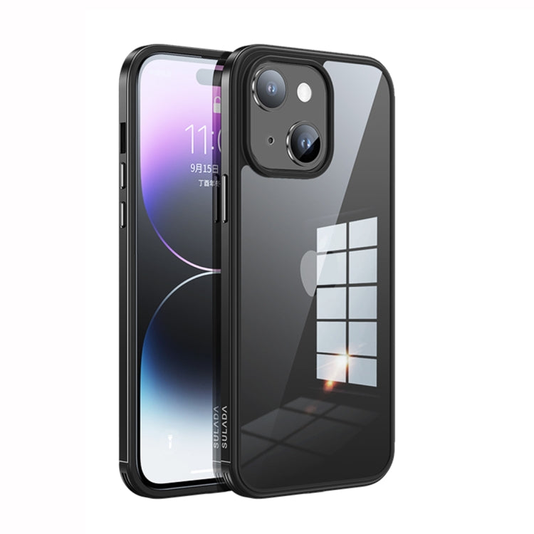 SULADA Metal Frame + Nano Glass + TPU Phone Case for iPhone 14 (Black)