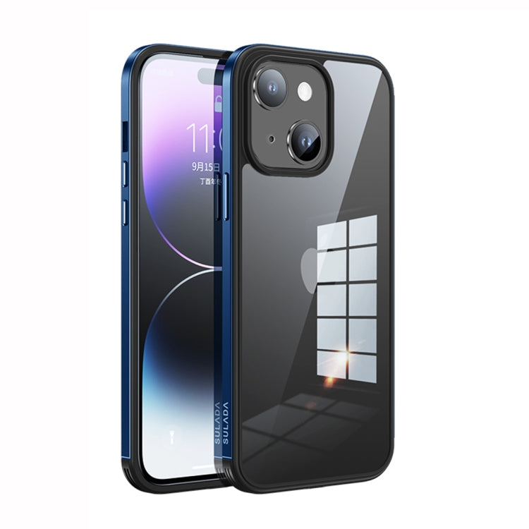 SULADA Dark Blue Metal Frame + Nano Glass + TPU Phone Case for iPhone 14