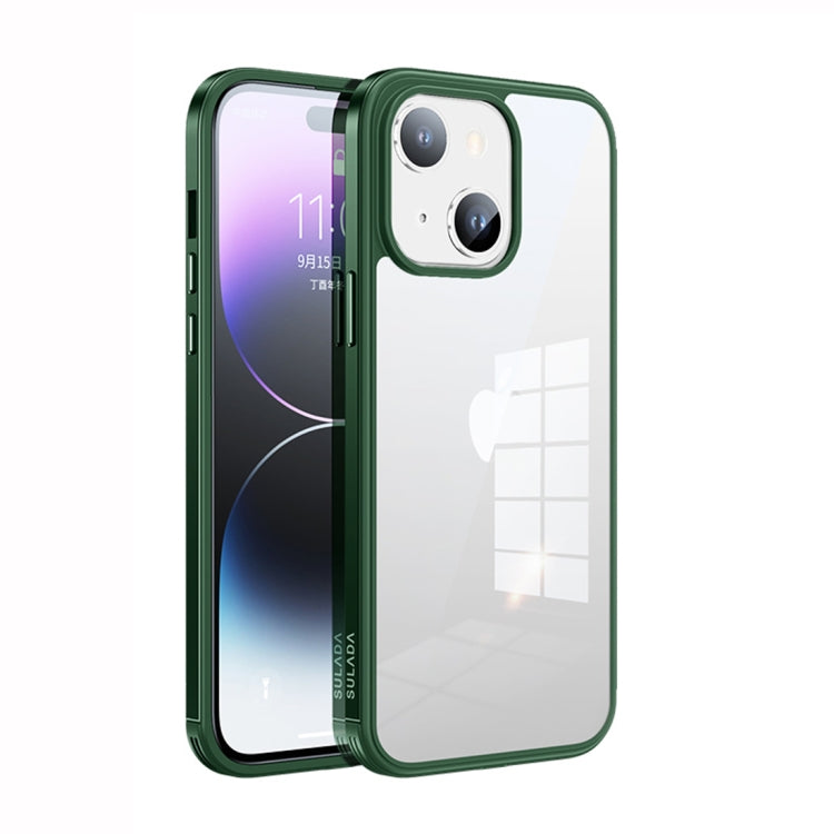 SULADA Metal Frame + Nano Glass + TPU Phone Case for iPhone 14 Plus (Green)