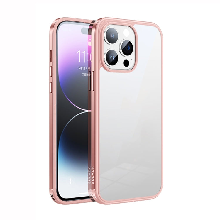 SULADA Pink Metal Frame + Nano Glass + TPU Phone Case for iPhone 14 Pro
