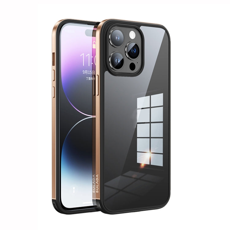 SULADA Champagne Gold Metal Frame + Nano Glass + TPU Phone Case for iPhone 14 Pro