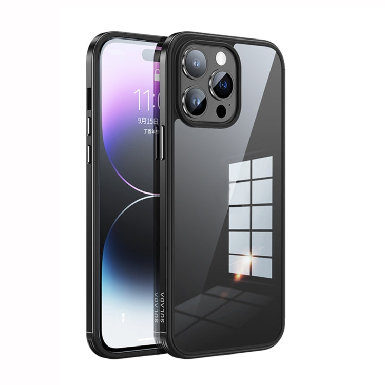 SULADA Metal Frame + Nano Glass + TPU Phone Case for iPhone 14 Pro (Black)