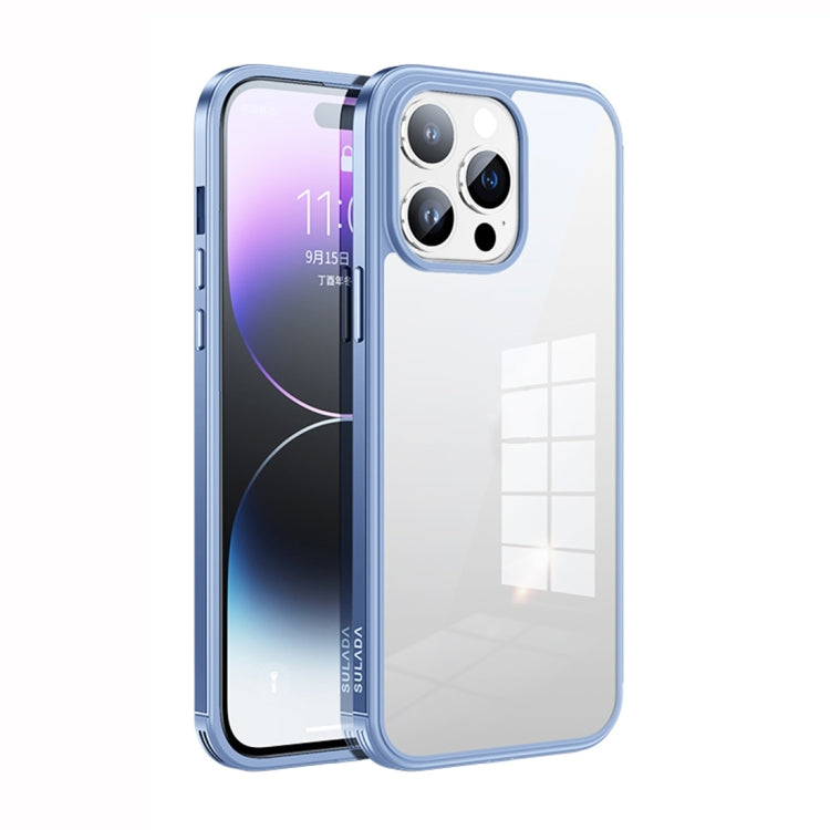 SULADA Metal Frame + Nano Glass + TPU Phone Case for iPhone 14 Pro Max (Sierra Blue)