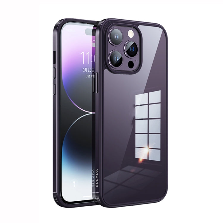 SULADA Metal Frame + Nano Glass + TPU Phone Case for iPhone 14 Pro Max (Dark Purple)