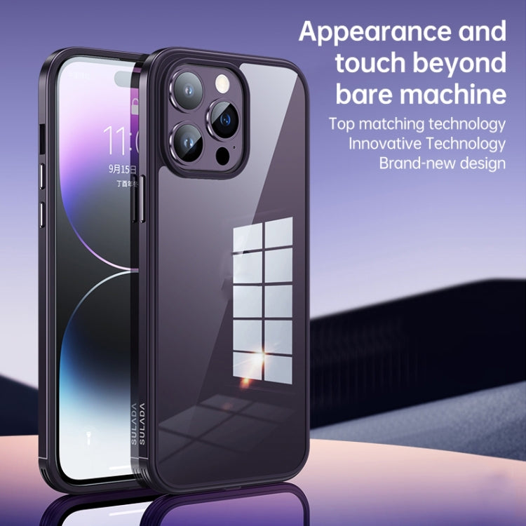 SULADA Metal Frame + Nano Glass + TPU Phone Case for iPhone 14 Pro Max (Dark Purple)