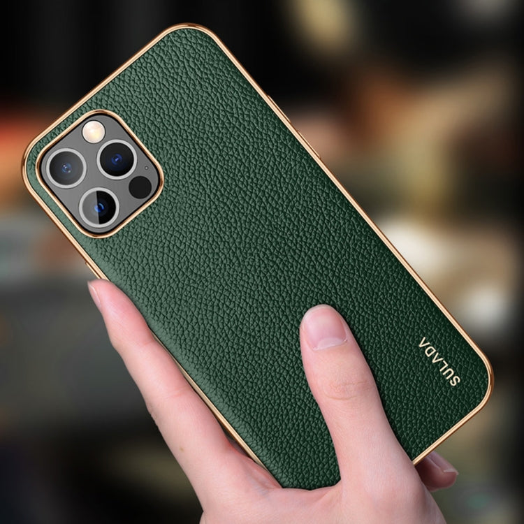 SULADA Shockproof TPU + Handmade Leather Phone Case for iPhone 14 Plus (Orange)