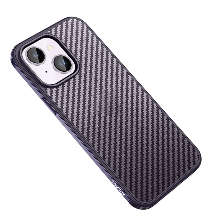 SULADA Carbon Fiber Textured Shockproof Metal + TPU Frame Case for iPhone 14 Plus (Dark Purple)
