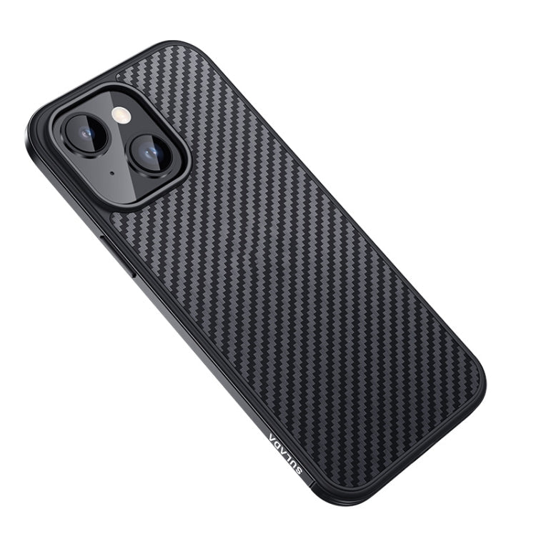 SULADA Black Carbon Fiber Textured Shockproof Metal + TPU Frame Case for iPhone 14 Plus