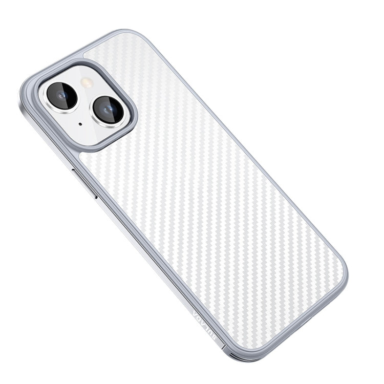 SULADA Carbon Fiber Textured Shockproof Metal + TPU Frame Case for iPhone 14 Plus (Silver)