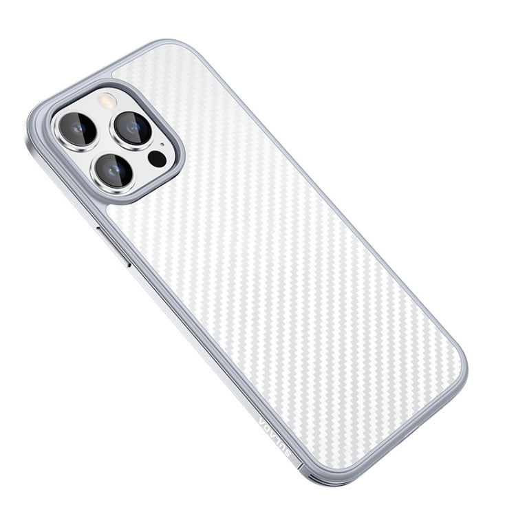 SULADA Carbon Fiber Textured Shockproof Metal + TPU Frame Case for iPhone 14 Pro Max (Silver)