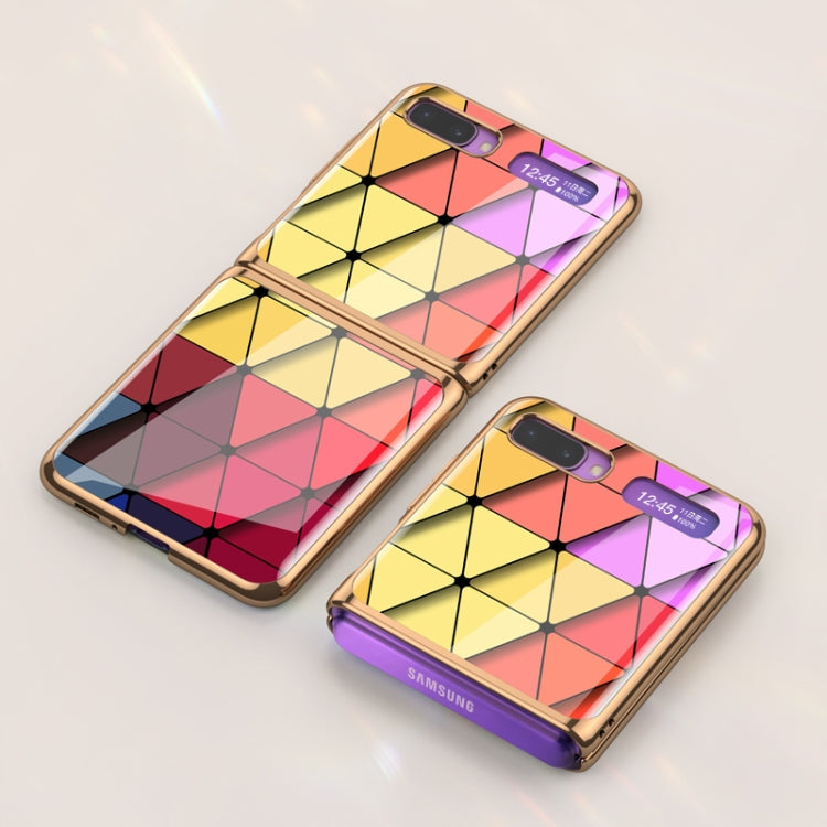 Red Rhombus Pattern Foldable Case for Galaxy Z Flip with Tempered Glass
