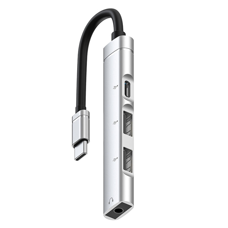 Type-C Hub Docking Station with 3.5mm, 2 USB, and Type-C Ports (Silver)