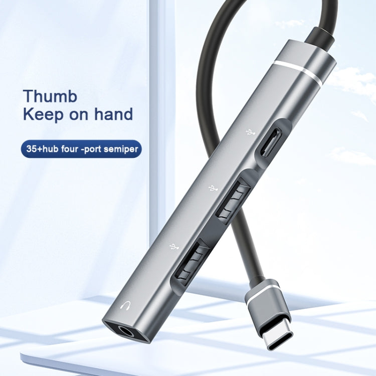Type-C Hub Docking Station with 3.5mm, 2 USB, and Type-C Ports (Silver)