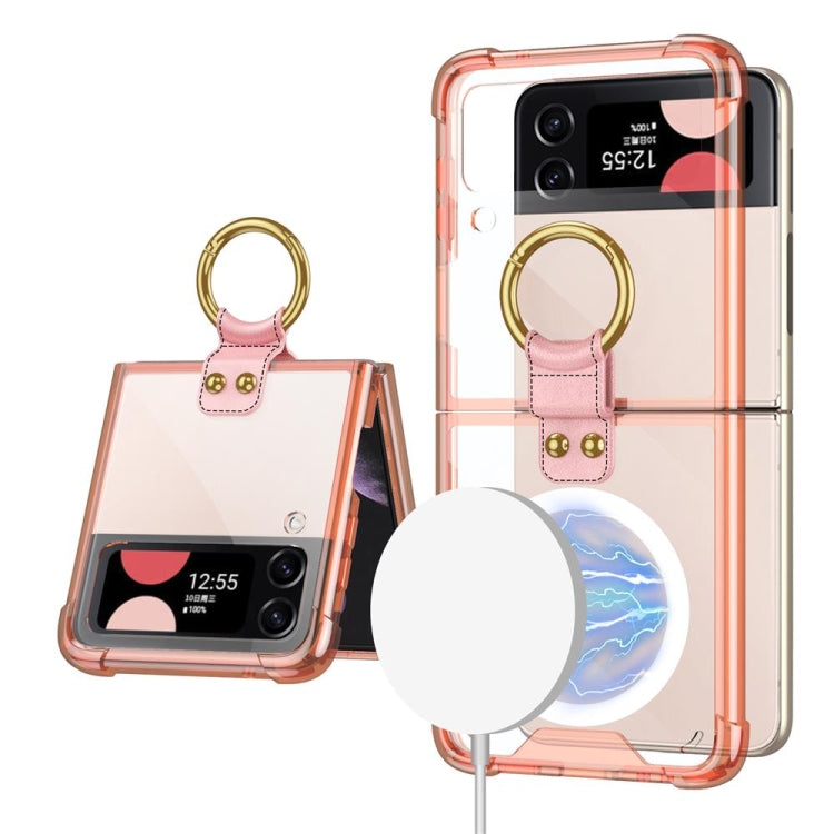 GKK MagSafe Airbag Shockproof Phone Case with Ring Holder for Samsung Galaxy Z Flip3 5G (Pink)