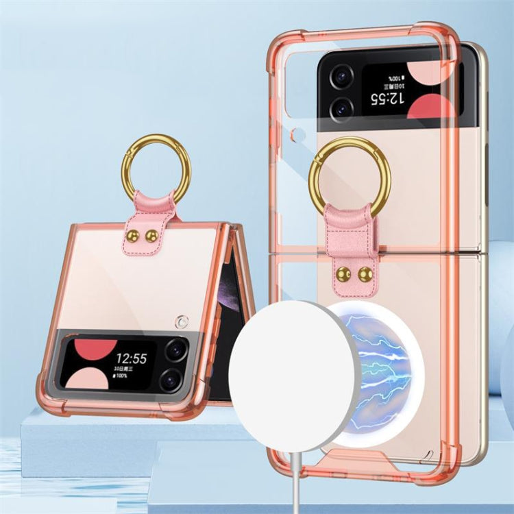 GKK MagSafe Airbag Shockproof Phone Case with Ring Holder for Samsung Galaxy Z Flip4 (Pink)