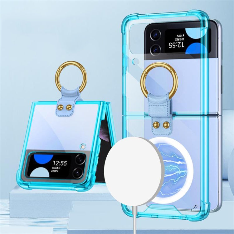 GKK MagSafe Airbag Shockproof Phone Case with Ring Holder for Samsung Galaxy Z Flip4 (Blue)