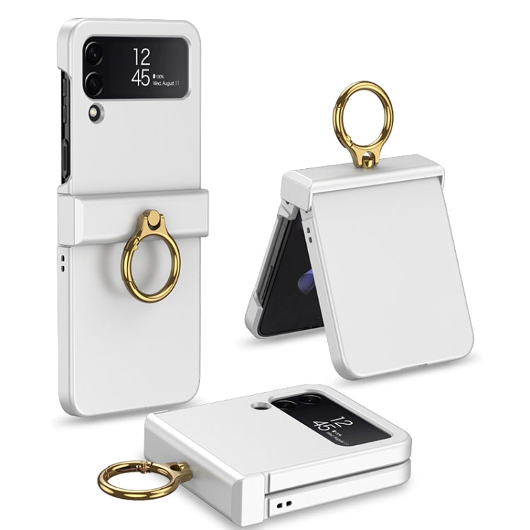 GKK Ultrathin Hinge Full Coverage Phone Case with Ring Holder for Samsung Galaxy Z Flip (White)