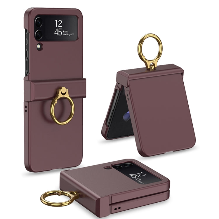 GKK Ultrathin Hinge Full Coverage Phone Case with Ring Holder for Samsung Galaxy Z Flip4 - Wine Red