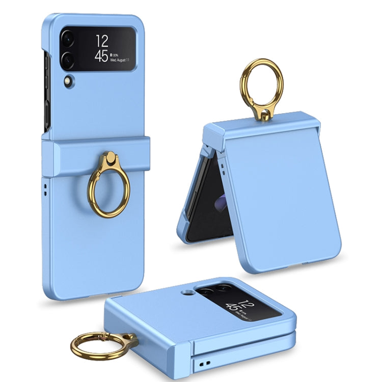GKK Ultrathin Hinge Full Coverage Phone Case with Ring Holder for Samsung Galaxy Z Flip4 (Blue)