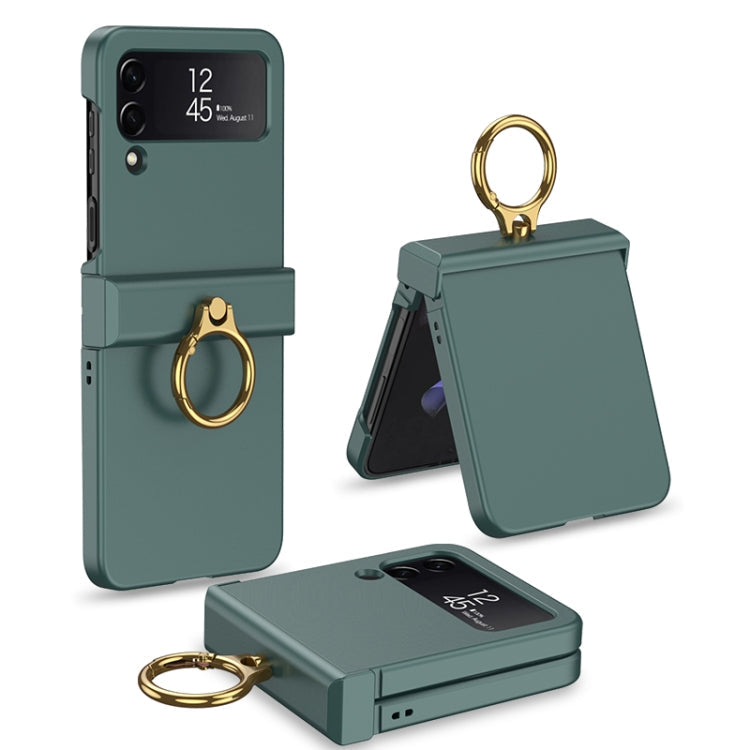 GKK Ultrathin Hinge Full Coverage Phone Case with Ring Holder for Samsung Galaxy Z Flip 4 (Dark Green)