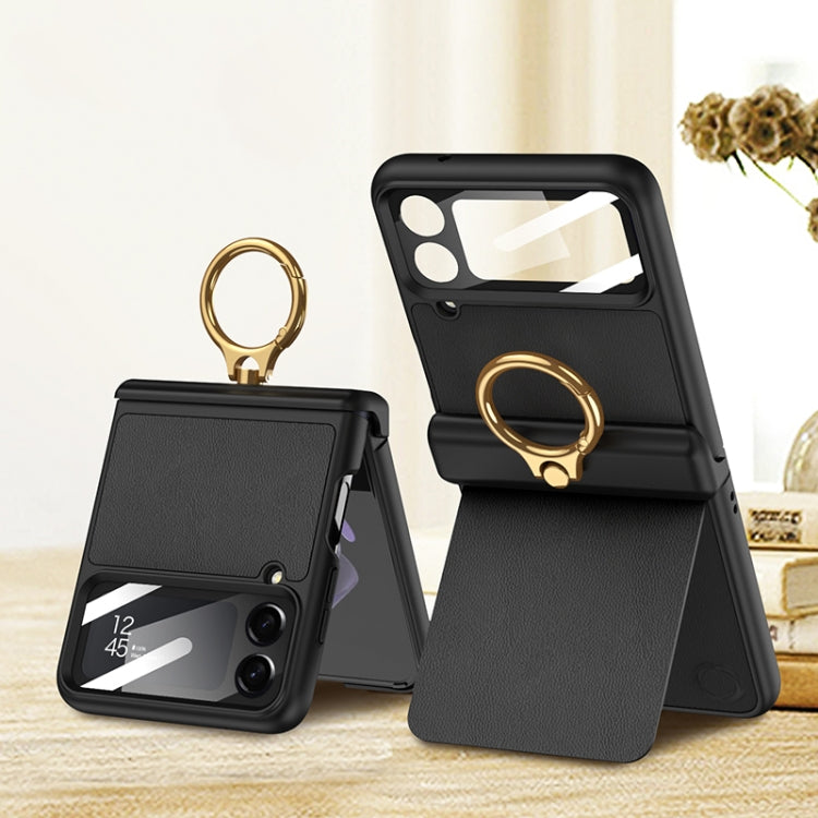 Samsung Galaxy Z Flip GKK Magnetic Fold Hinge Full Coverage Phone Case with Ring Holder (Black)
