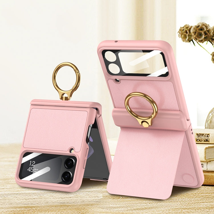 Magnetic Fold Hinge Full Coverage Phone Case with Ring Holder for Samsung Galaxy Z Flip4 (Pink)