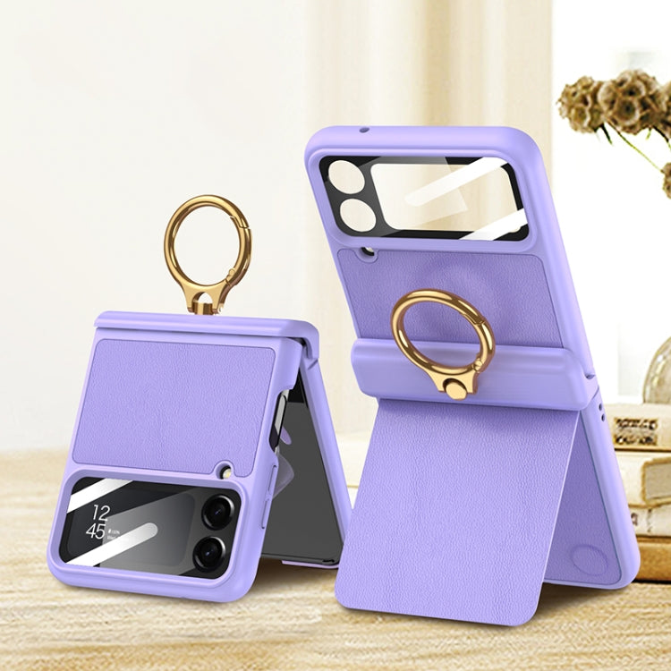 Samsung Galaxy Z Flip 4 Magnetic Fold Hinge Phone Case with Ring Holder - Purple