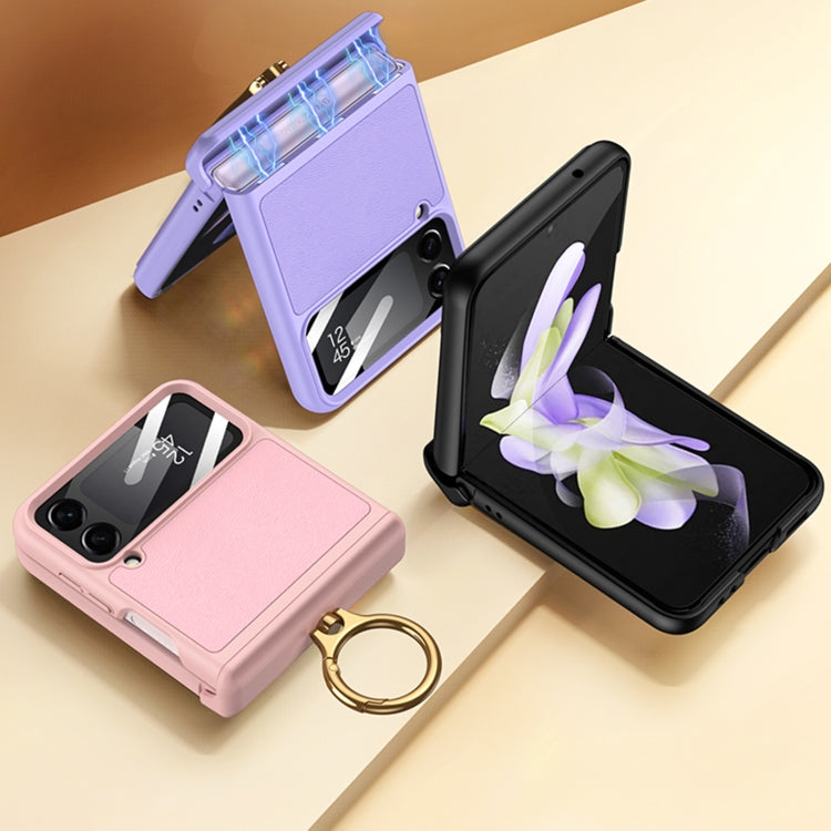 Magnetic Fold Hinge Full Coverage Phone Case with Ring Holder for Samsung Galaxy Z Flip4 (Pink)