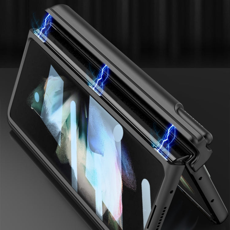 GKK Magnetic Fold Hinge Shockproof Phone Case with Wrist Strap for Samsung Galaxy Z Fold3 5G (Silver)