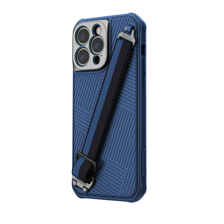 NILLKIN Full Coverage Phone Case for iPhone 14 Pro Max with Wrist Strap (Blue)