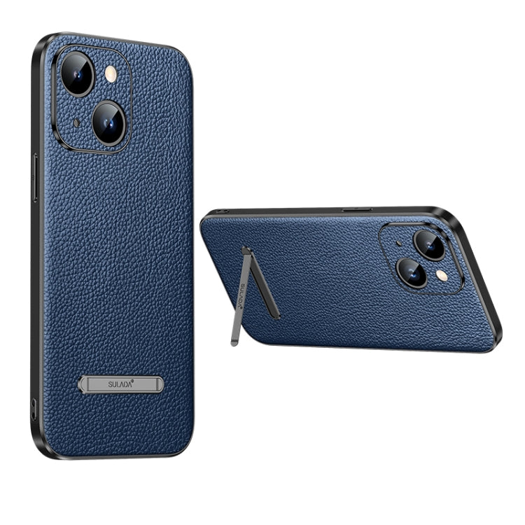 SULADA Famous Artisan Series Litchi Leather PC + TPU Phone Case for iPhone 14 (Blue)