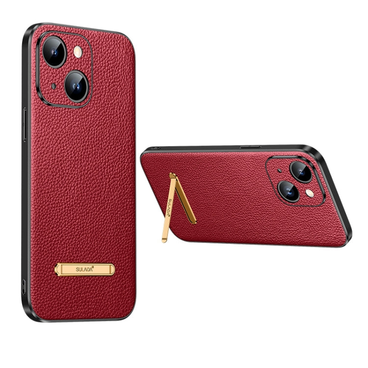 Famous Artisan Series Litchi Leather PC + TPU Phone Case for iPhone 14 Plus (Red)
