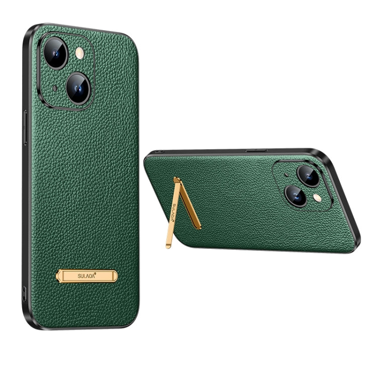SULADA Famous Artisan Series Litchi Leather PC + TPU Phone Case for iPhone 14 Plus (Dark Green)