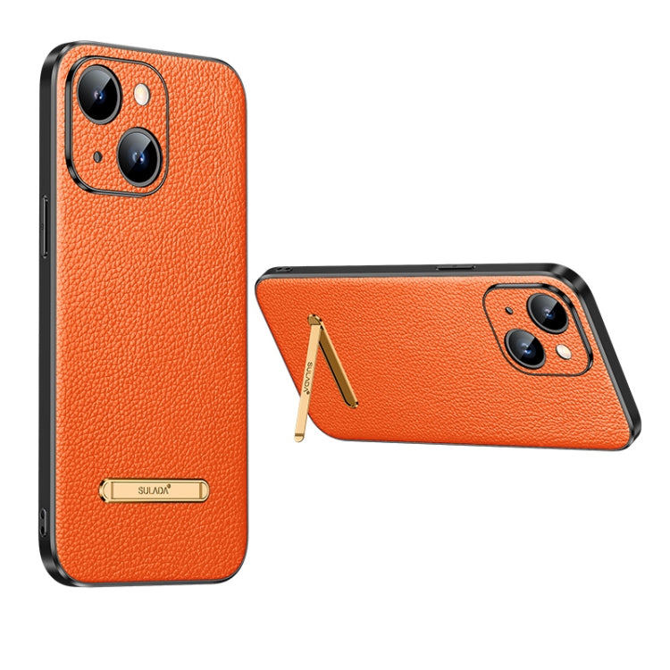 SULADA Famous Artisan Series Litchi Leather PC + TPU Phone Case for iPhone 14 Plus (Orange)