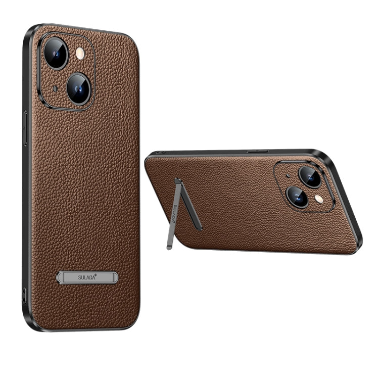 SULADA Famous Artisan Series Litchi Leather PC + TPU Phone Case for iPhone 14 Plus (Brown)