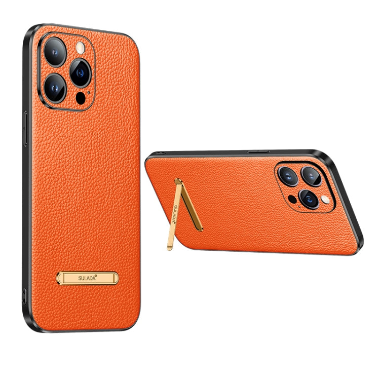 SULADA Famous Artisan Series Litchi Leather PC + TPU Phone Case for iPhone 14 Pro (Orange)