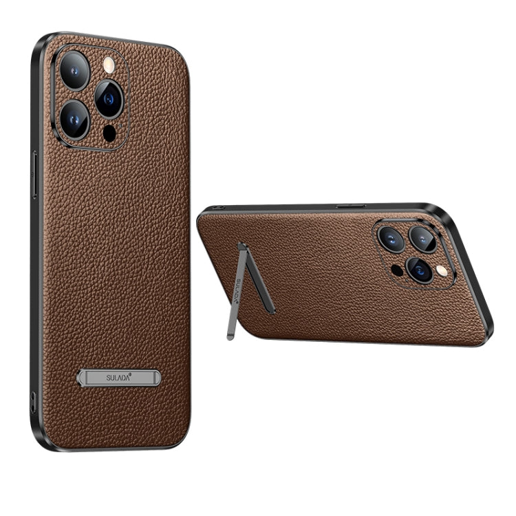 SULADA Famous Artisan Series Litchi Leather PC + TPU Phone Case (Brown) for iPhone 14 Pro - Durable and Stylish Protection