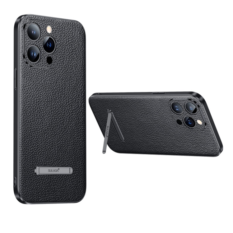 SULADA Famous Artisan Series Litchi Leather PC + TPU Phone Case for iPhone 14 Pro Max (Black)