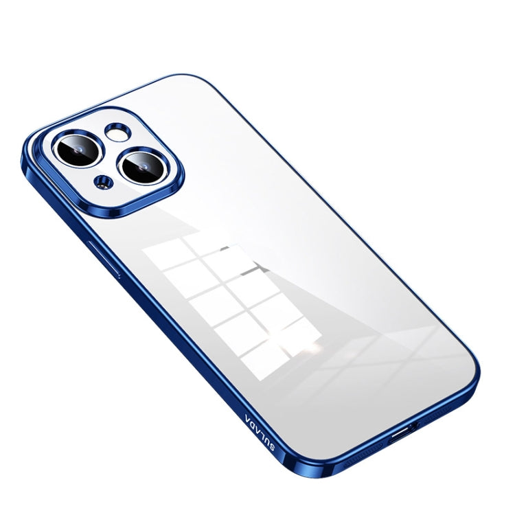 SULADA Shine Through Series Plating TPU Transparent Phone Protective Case for iPhone 14 (Blue)