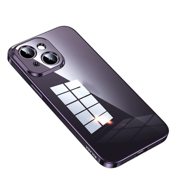 SULADA Shine Through Series Plating TPU Transparent Phone Protective Case for iPhone 14 (Dark Purple)