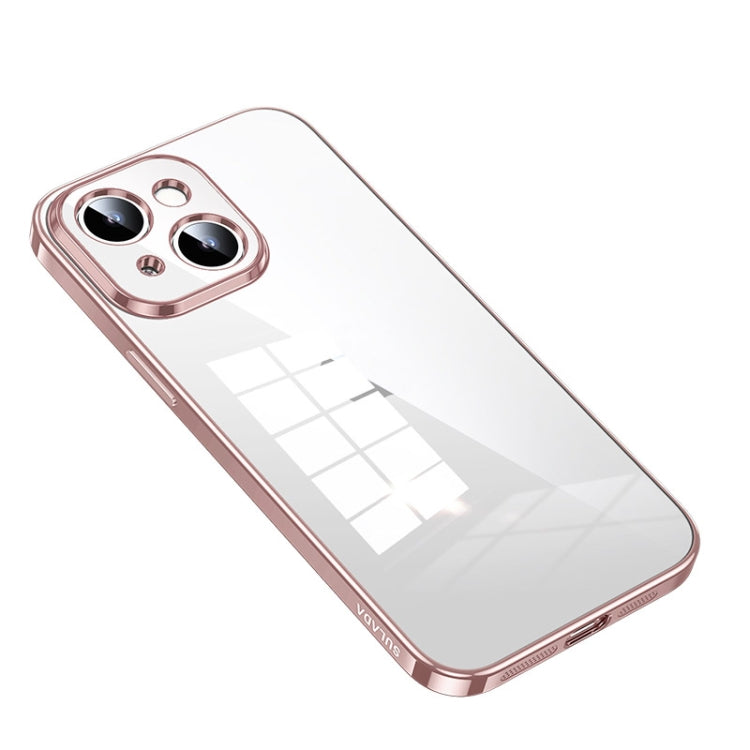 SULADA Shine Through Series Plating TPU Transparent Phone Protective Case for iPhone 14 Plus (Pink)