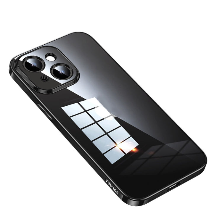 SULADA Shine Through Series Plating TPU Transparent Phone Protective Case for iPhone 14 Plus (Black)