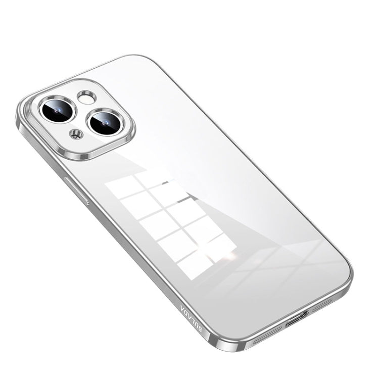 SULADA Shine Through Series Plating TPU Transparent Phone Protective Case for iPhone 14 Plus (Silver)