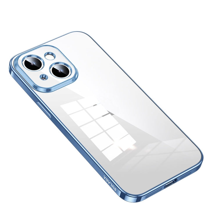 SULADA Shine Through Series Plating TPU Transparent Phone Protective Case for iPhone 14 Plus (Sierra Blue)