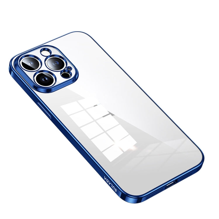 SULADA Shine Through Series Plating TPU Transparent Phone Protective Case (Blue) for iPhone 14 Pro