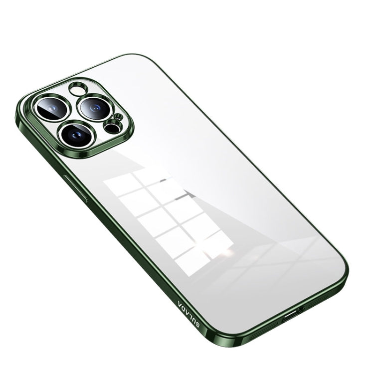 SULADA Shine Through Series Plating TPU Transparent Phone Protective Case for iPhone 14 Pro Max (Green)