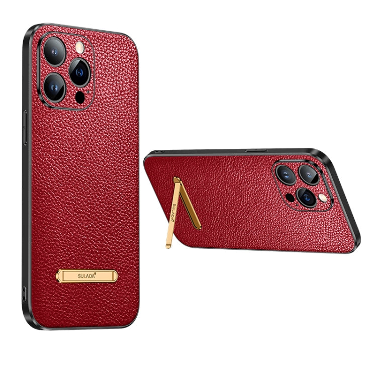 iPhone 14 SULADA Red Leather Back Cover with Invisible Bracket
