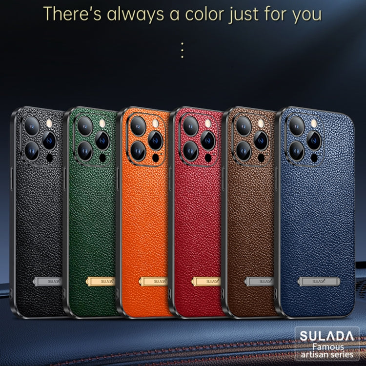 iPhone 14 SULADA Red Leather Back Cover with Invisible Bracket